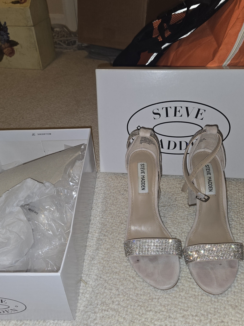 Steve Madden Nude Crystal-Detail Ankle-Strap Heels